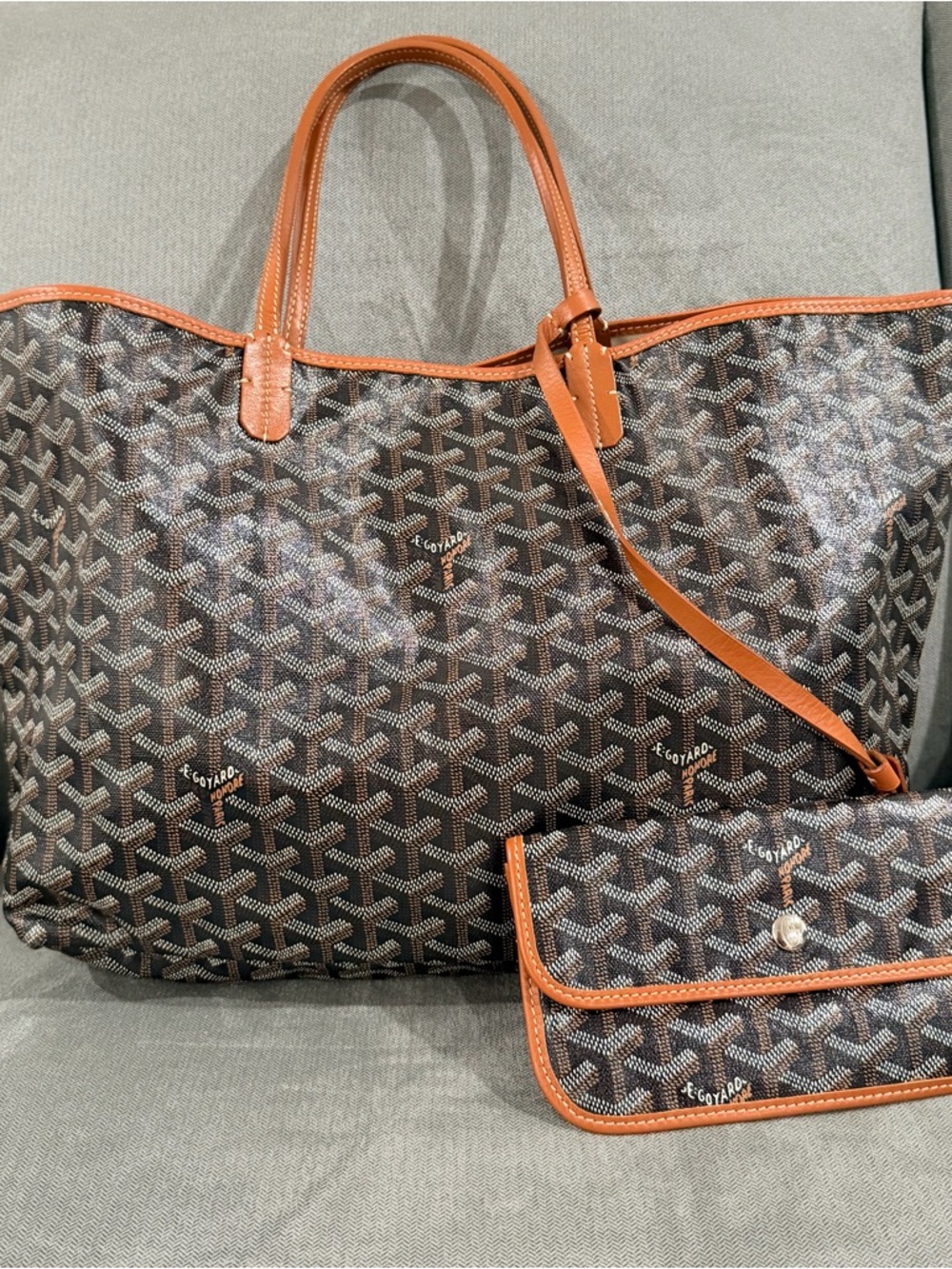 Goyard Brown/Tan St. Louis Tote with Matching Pouch